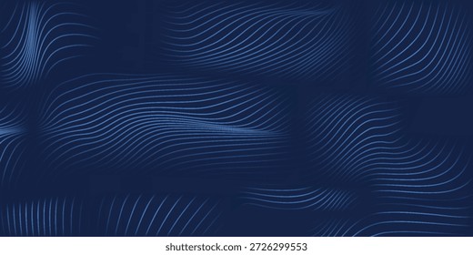 Fondo abstracto azul marino con patrón liso ondulado semitono. Pequeña caja de luz puntual. Línea curva, espacio cósmico de la galaxia. BG festivo para las redes sociales, invitación a la fiesta de cumpleaños