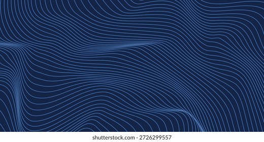 Fondo abstracto azul marino con patrón liso ondulado semitono. Pequeña caja de luz puntual. Línea curva, espacio cósmico de la galaxia. BG festivo para las redes sociales, invitación a la fiesta de cumpleaños