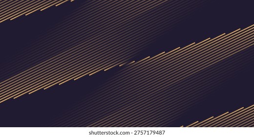 Navy blue abstract background with halftone golden lines delicate pattern. Small light spot box. Curve line, cosmic galaxy space. Festive BG for social media, birthday party invitation.eps,10