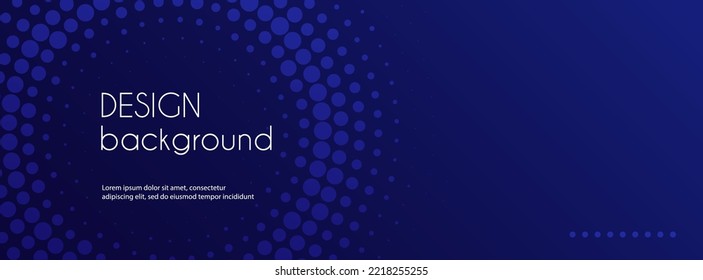 Navy blue abstract vector long banner. Business minimal background with halftone circle frame and copy space for text. Social media header, web banner