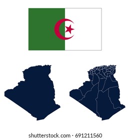 Navy Blue Algeria Map and Flag isolated on white background. vector illustration Eps10.