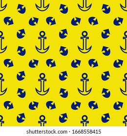 Navy Blue Anchors On Yellow Background Seamless Pattern