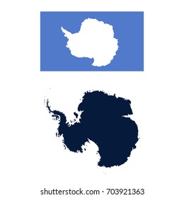 Navy Blue Antarctica Map and Flag isolated on white background. Vector illustration eps 10.