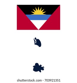 Navy Blue Antigua and Barbuda Map and Flag isolated on white background. Vector illustration eps 10.