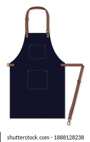 Navy Blue Apron With Adjustable Leather Strap, Two Pocket Design On White Background, Vector File.