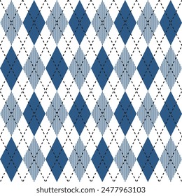 Navy blue argyle pattern. Argyle vector pattern. Argyle pattern. Seamless geometric pattern for clothing, wrapping paper, backdrop, background, gift card, sweater.