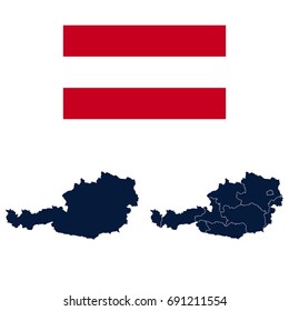 Navy Blue Austria Map and Flag isolated on white background. Vector illustration eps 10.