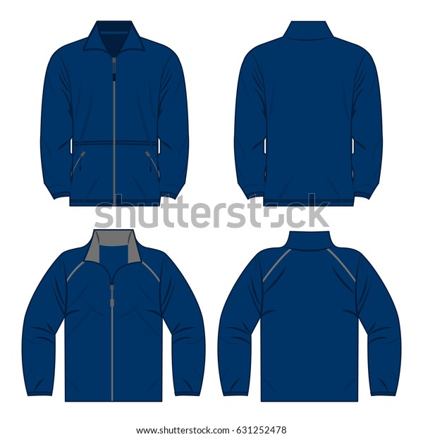Navy blue autumn, spring\
fleece jacket set isolated vector front and back for promotion\
advertising
