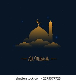 Navy Blue Background Eid Mubarak Poster Vector Design, sky, cloud, mosque
