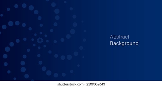 Navy Blue Background with Spiral Dotted. Blue Abstract Gradient Background. Blank Backdrop with Vortex Dots and Circle Halftone. Minimalistic Trendy Layout. Abstract Modern Design. Vector.