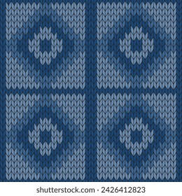 Navy blue background and white heart knitted pattern. knitted vector pattern. Seamless gradient pattern for clothing, wrapping paper, backdrop, background, gift card.