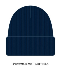 Navy Blue Beanie Hat Template Vector on White Background