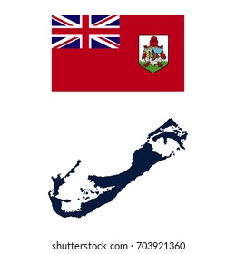 Navy Blue Bermuda Map and Flag isolated on white background. Vector illustration eps 10.