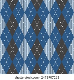 Navy blue and black argyle pattern. Argyle vector pattern. Argyle pattern. Seamless geometric pattern for clothing, wrapping paper, backdrop, background, gift card, sweater.