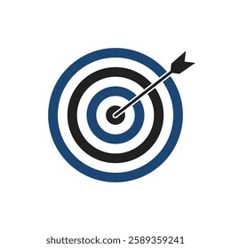 Navy blue and black bullseye dart target icon. Dart target goal marketing sign. Arrow dart logo vector. Winner dart sign.