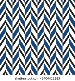 Patrón de arenque azul y negro de la marina. Patrón vectorial de hueso de arenque. Patrón geométrico sin soldadura para ropa, papel envolvente, fondo, fondo, tarjeta de regalo.