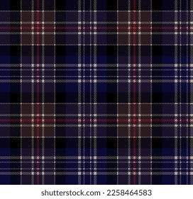 Navy blue, black and red rustic tartan plaid. Scottish pattern fabric swatch close-up. 