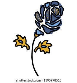 Navy blue bloom cartoon vector illustration motif set. Hand drawn isolated spring flower elements clipart for gardening blog, petal graphic, nature web buttons.