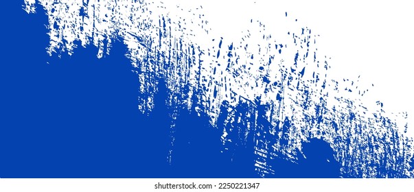 Navy blue brush stroke background. Blue ink splash on backdrop. Brush background for wallpaper, paint splatter template, dirt banner, watercolor design, dirty texture. Trendy brush background, vector
