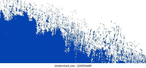 Navy blue brush stroke background. Blue ink splash on backdrop. Brush background for wallpaper, paint splatter template, dirt banner, watercolor design, dirty texture. Trendy brush background, vector