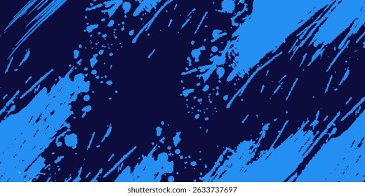 Navy blue brush stroke background. Blue ink splash on backdrop. Brush background for wallpaper, paint splatter template, dirt banner, watercolor design, dirty texture. Trendy brush background, vector
