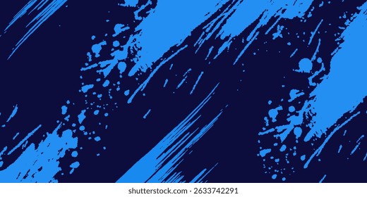 Navy blue brush stroke background. Blue ink splash on backdrop. Brush background for wallpaper, paint splatter template, dirt banner, watercolor design, dirty texture. Trendy brush background, vector