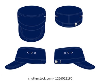 Navy Blue Cadet Military Cap With Metal Buckle Strap Template on White Background, Vector File