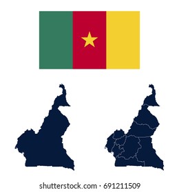 Navy Blue Cameroon Map and Flag isolated on white background. Vector illustration eps 10.
