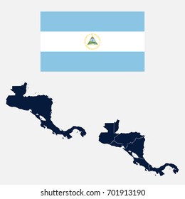 Navy Blue Central America Map and Flag isolated on white background. Vector illustration eps 10.