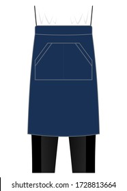 Navy Blue Chef Waist Half Apron with Double Pockets Template on White Background, Vector File.