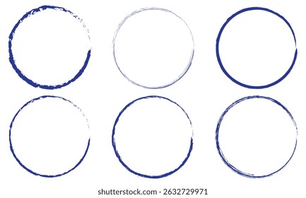 Vetor de traçado de pincel de círculo azul marinho isolado no plano de fundo branco. Azul marinho Enso Zen círculo pincelada. Para modelo de design de carimbo, selo, tinta e pincel. Forma de círculo desenhado à mão grunge, vetor. 