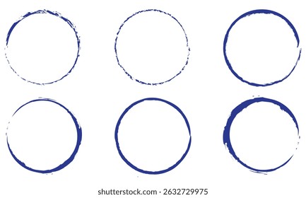 Vetor de traçado de pincel de círculo azul marinho isolado no plano de fundo branco. Azul marinho Enso Zen círculo pincelada. Para modelo de design de carimbo, selo, tinta e pincel. Forma de círculo desenhado à mão grunge, vetor. 