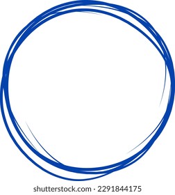 Navy blue circle line hand drawn. Highlight hand drawing circle isolated on background. Round handwritten circle. For marking text, note, mark icon, number, marker pen, pencil and text check, vector