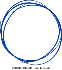 Línea de círculo azul de la marina dibujada a mano. Resaltar el círculo de dibujo a mano aislado en el fondo. Círculo redondo escrito a mano. Para marcar texto, nota, icono de marca, número, lápiz de marcadores, revisión de lápiz y texto, vector