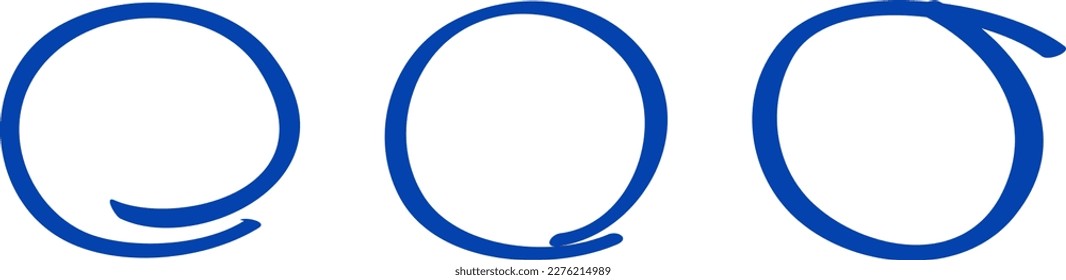 Navy blue circle set, pen draw. Highlight hand drawing circle isolated on background. Handwritten blue circle. For marking text, numbers, marker pen, pencil, logo and text check, vector illustration