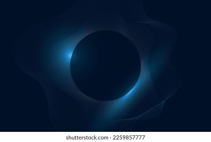 Navy Blue circle surrounded by the thin line waves creating a blob shape around and fading out. 