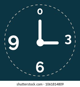 Navy blue clock flat-style icon in rectangle background vector.  Clock icon in trendy flat-style vector illustration. A white clockwise without the border on the navy blue background. Vector clock.