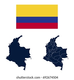 Navy Blue Colombia Map and Flag isolated on white background. Vector illustration eps 10.