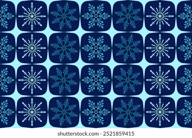 Azul marinho cor de floco de neve padrão, Natal padrão sem emenda. Desenho de fundo de Natal flocos de neve para decoração no tempero X'mas, web, envoltório, papel de parede, têxtil, moda.