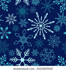 Azul marinho cor de floco de neve padrão, Natal padrão sem emenda. Desenho de fundo de Natal flocos de neve para decoração no tempero X'mas, web, envoltório, papel de parede, têxtil, moda.