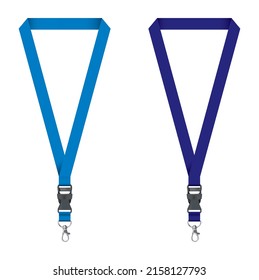 Color azul marino Lanyard o Lanyard en la ilustración vectorial de color azul real, conjunto de patios aislados fondo blanco, diseño de patio de paro para diseñadores gráficos