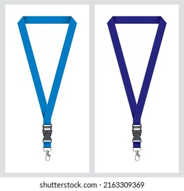 Navy Blue Colour Lanyard Or Lanyard In Royal Blue Colour Vector Illustration, Set Of Lanyards Isolated White Background, Mockup Lanyard Design For Graphic Designers