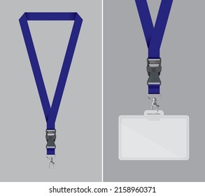 Navy Blue colour Lanyard or Lanyard in navy blue colour vector illustration, Set of lanyards isolated white background, mockup lanyard design for graphic designers