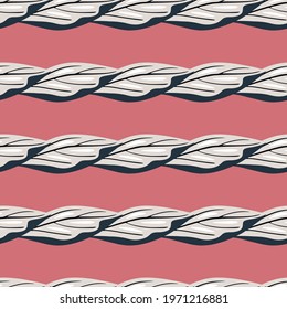 Navy blue contoured abstract simple leaves seamless pattern. Bright pink background. Floral backdrop. Perfect for fabric design, textile print, wrapping, cover. Vector illustration.