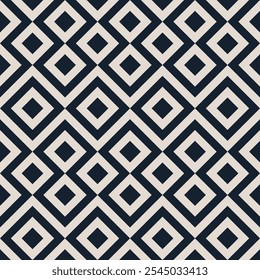 Navy blue and cream square shapes retro pattern. Repeated and decorative design that can be used for packaging, decorating, interior design,