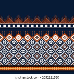 Navy Blue crimson red Geometric ethnic oriental seamless pattern thai traditional Design for background,carpet,wallpaper,clothing,wrapping,Batik,fabric,Vector illustration.embroidery style