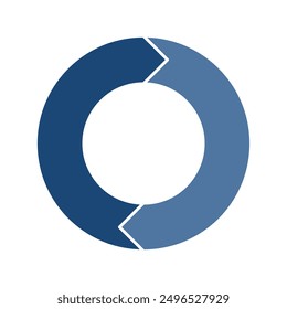 Navy blue cycle diagram with arrows 2 steps pie chart or circle graph for business presentation concept. Progress for marketing and education goal vector.