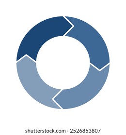 Diagrama de ciclo azul marinho com setas 4 passos gráfico de pizza ou gráfico de círculo para conceito de apresentação de negócios. Progresso para o vetor de meta de marketing e educação.