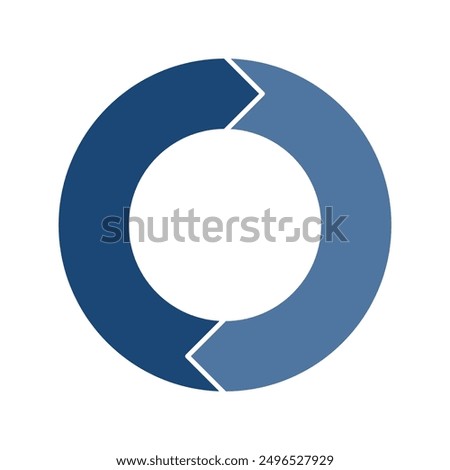 Navy blue cycle diagram with arrows 2 steps pie chart or circle graph for business presentation concept. Progress for marketing and education goal vector.
