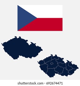 Navy Blue Czech Map and Flag isolated on white background. Vector illustration eps 10.